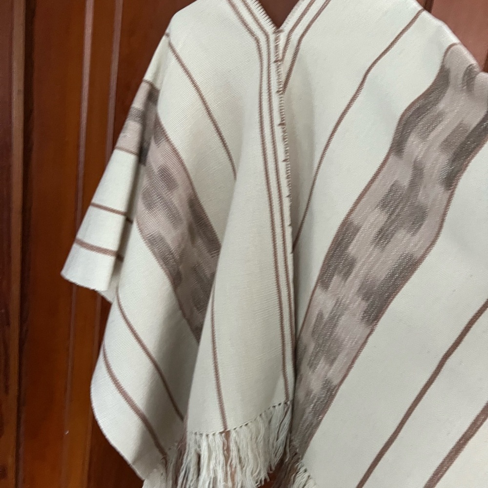 Cream and Brown Striped Poncho - Picture 3 of 4